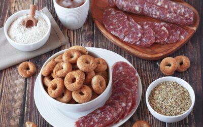 Taralli aromatici alla birra con formaggio, semi di finocchio e Salame Felino IGP